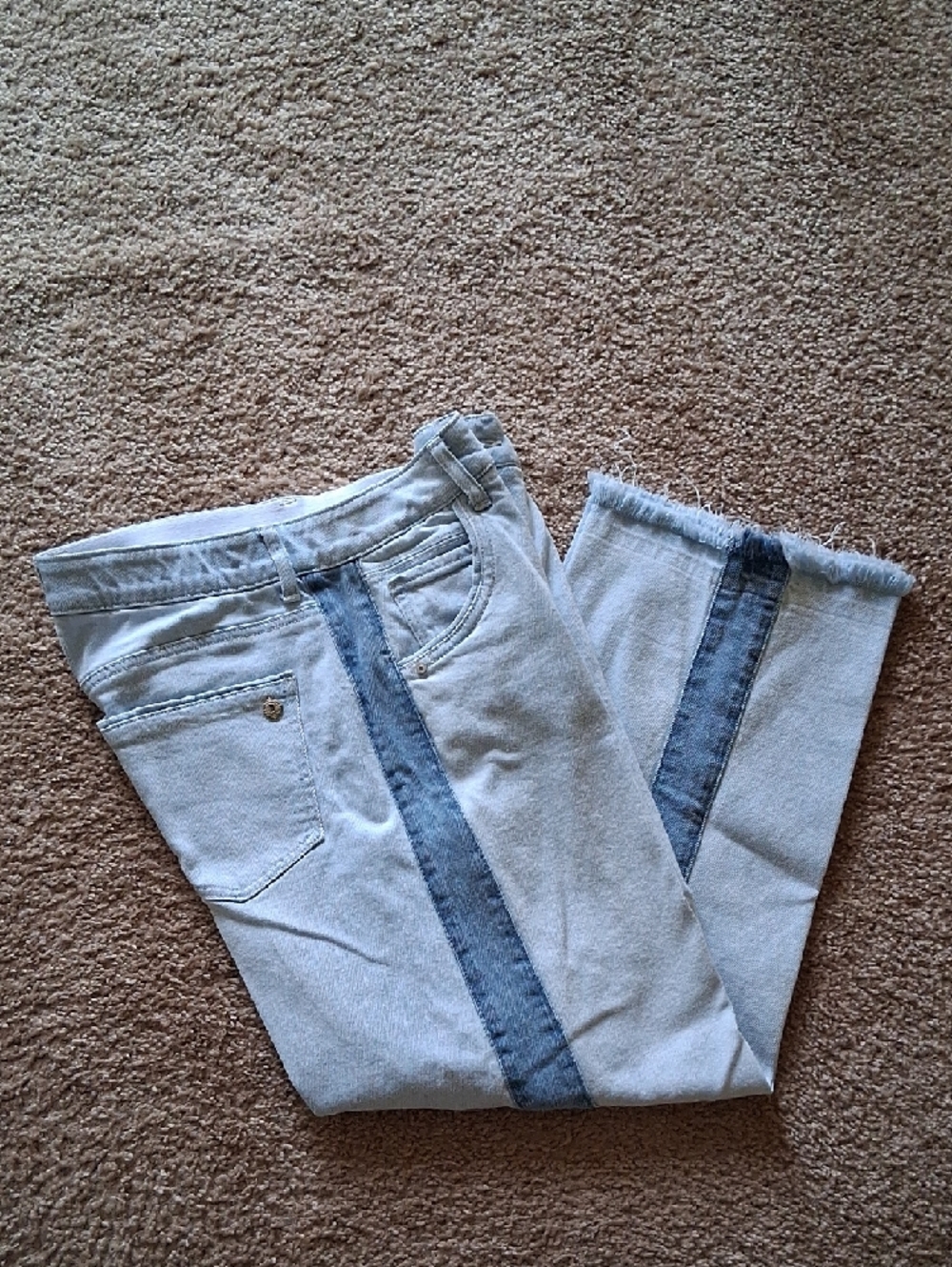 Democracy Ab Technology Denim Jeans with Side Stripes and Fringe Hemline